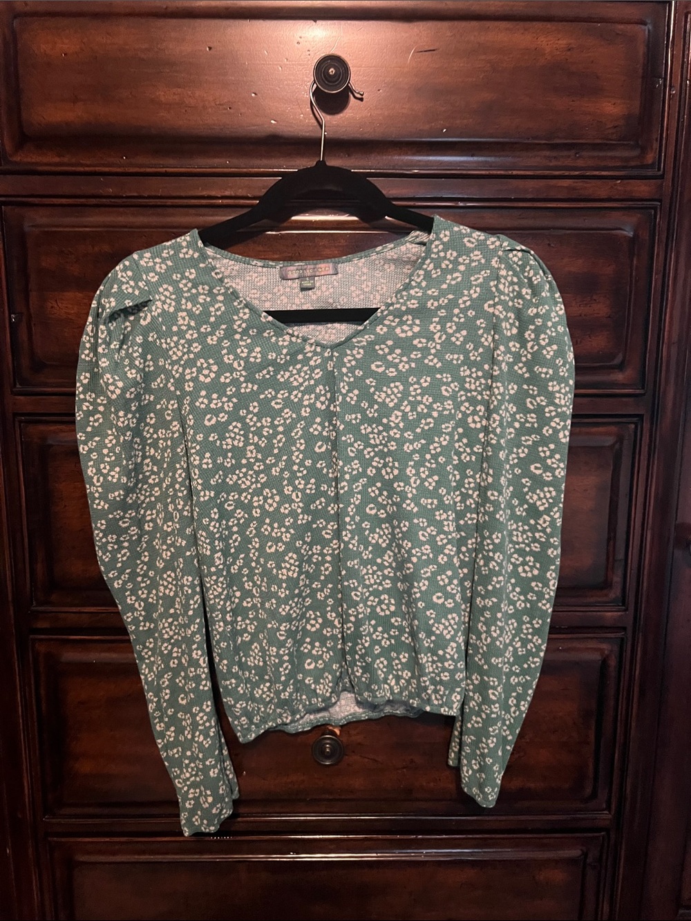 Good Luck Gem Teal Floral Long Sleeve Top